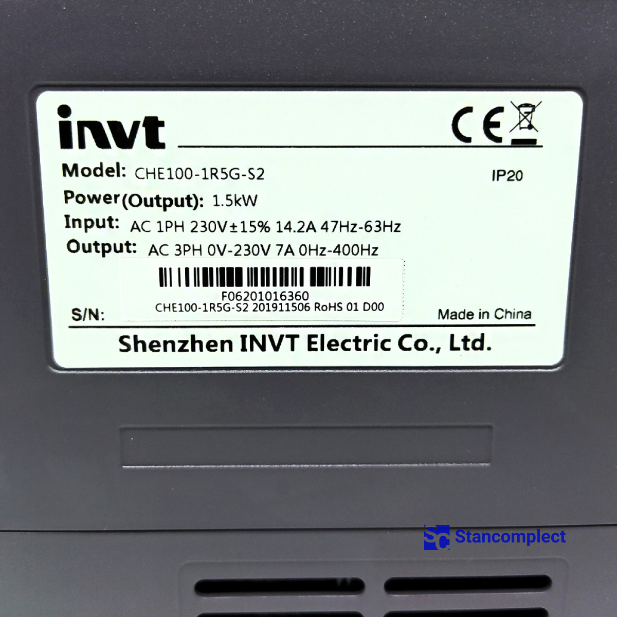 Frequency converter INVT CHE100-1R5G-S2 for KDT edge banding machines